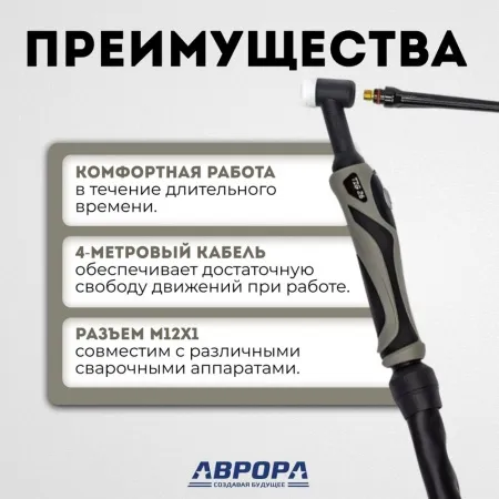 Горелка TIG 26 180A(35%) M12x1, 4m (без управляющих разъемов)